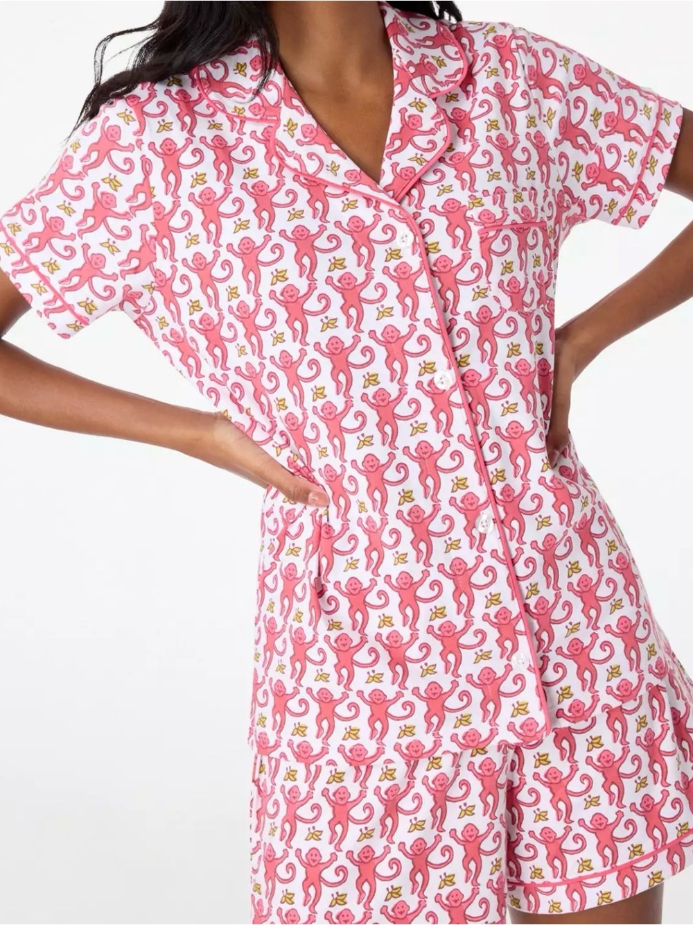 Roller Rabbit Pink Monkey Cotton Pajama Set